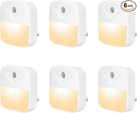 6 Pack Night Light Plug in, Warm White LED Nightlights with Smart Dusk to Dawn Sensor, Plug into Wall Nightlights Suitable for Bedroom, Bathroom, Hallway, Kitchen, Stairs, Kids, Adults, Kids Room