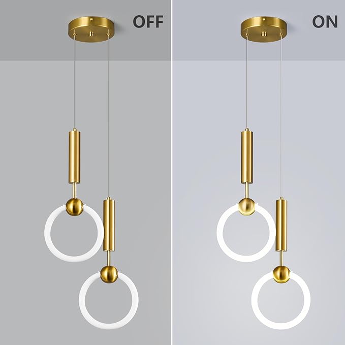Modern LED Pendant Light Fixtures, Simplicity Gold Pendant Lighting,Circular Hanging Chandelier for Kitchen Island Dining Room Bedroom Entryway Hallway(Gold-2-Light)