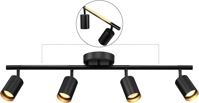 GLOBE Electric 64000166 30" 4-Light Track Lighting with 7W LED Integrated Night Light Strip, Matte Black, Pivoting Track Heads, Nightlight: 400 Lumens, 2000 Kelvin, Ceiling Light, Home Improvement