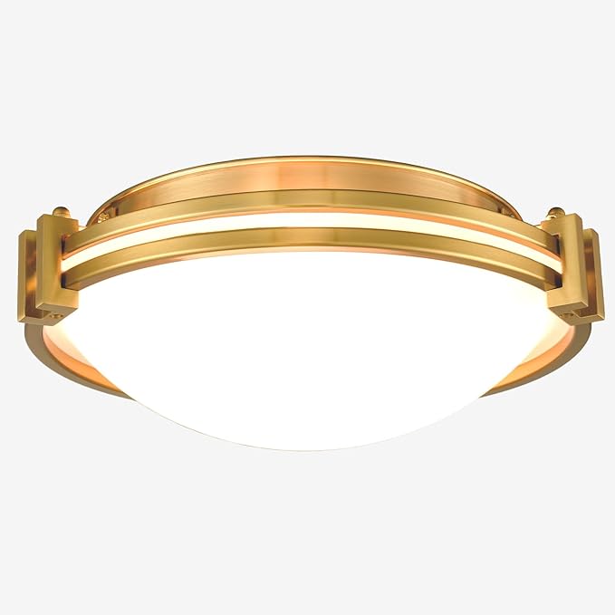 Modern Gold 2-Light Flush Mount Ceiling Light with Milk Glass 12 Inches Ceiling Light Fixtures Hardwired Mid Century Brass Flush Mount Lamp for Bedroom Hallway Kitchen