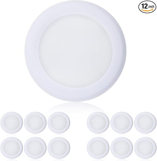 TOPELER 12Pack Surface Mount LED Ceiling Light, 6 Inch Low Profile Dimmable Flush Mount LED Disk Light, Installs into J-Box or Recessed Can, 15W 1000Lm 3000K Warm White, ETL-Listed