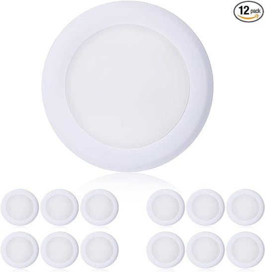 TOPELER 12Pack 6 Inch Flush Mount Ceiling Light, 15W Low Profile Dimmable Flush Mount LED Disk Light, 1000LM 5000K Daylight, Installs with Junction Box or Recessed Can, ETL-Listed