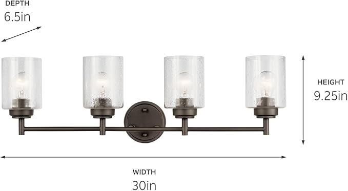 Kichler Winslow 30" Vanity Light in Olde Bronze®, 4-Light Transitional Bathroom Light with Clear Seeded Glass. (30" W x 9.25" H), 45887OZ