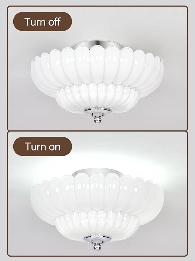 Semi Flush Mount Ceiling Light, Pearl white Glass Ceiling Light Fixture, 3-Bulb Modern Close to Ceiling Light, Vintage Glass Ceiling Lights for Bedroom Kitchen Living Room, Bulb Not Included