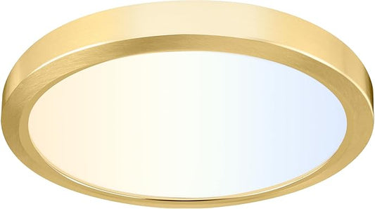 hykolity 9 Inch Selectable CCT LED Round Flat Panel Light, 18W 1800LM 3000K/4000K/5000K, Edge-Lit Flush Mount Ceiling Light Fixture for Kitchen, Bedroom, Laundry and Closet Room, Gold