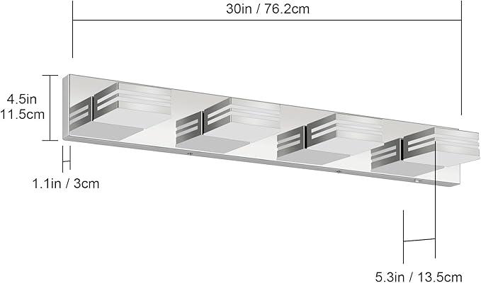 LED Modern Bathroom Vanity Light Fixtures (4-Light, 30-Inch), Chrome Modern Bathroom Wall Lighting Fixtures Over Mirror (Cool White 6000K)