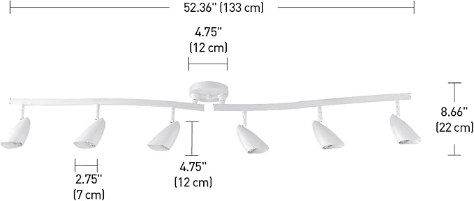 Globe Electric 59353 Grayson 6-Light Adjustable S-Shape Track Lighting, White Color, Matte Finish, 8.66", Bulbs Not Included