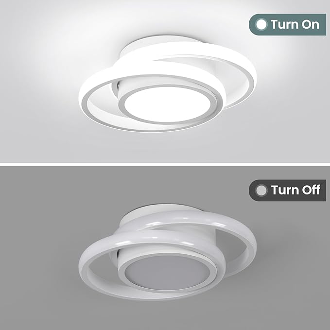 CANEOE 2 Packs Small Modern LED Ceiling Light,2 Rings Creative Design Ceiling Lamp Indoor Hallway Ceiling Lighting Fixtures for Hallway Living Room Bedroom Kitchen Office (White)