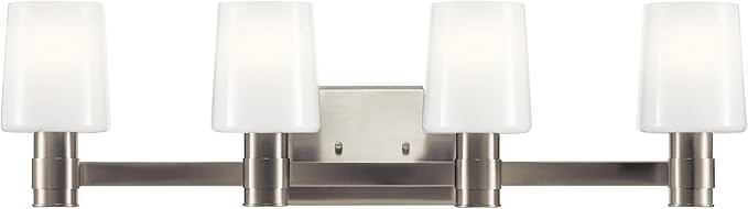 Kichler Adani 4-Light Bathroom Vanity Light Fixture, Modern Wall Mount Lighting with Opal Glass in Brushed Nickel for Over Mirror Installation (8.25" x 30"), 55177NI
