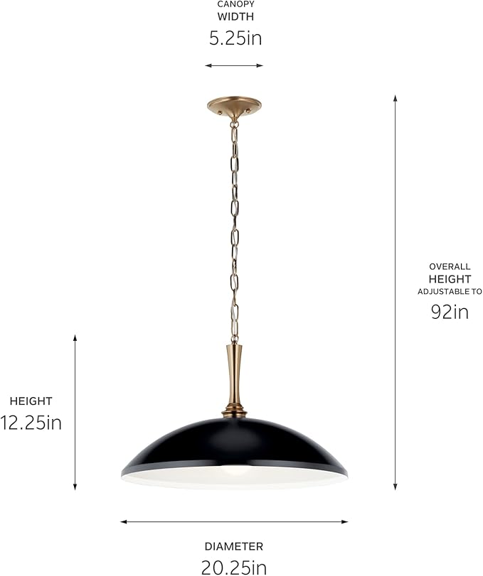 Kichler Delarosa 1-Light Pendant, Updated Traditional Light in Black and Champagne Bronze, Sloped Ceiling Compatible, for Your Kitchen, Dining Room or Hallway (12.75" x 20.25"), 52638BK