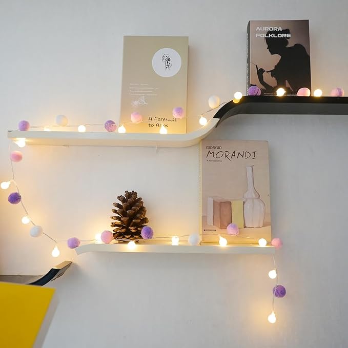ChiRee Indoor String Lights 6.56 Feet Pom Poms Fairy Lights 20 LED Battery Operated String Ball Lights Warm White Globe Lights Colorful Decor Lights for Home Bedroom Kids Playhouse Holiday Christmas
