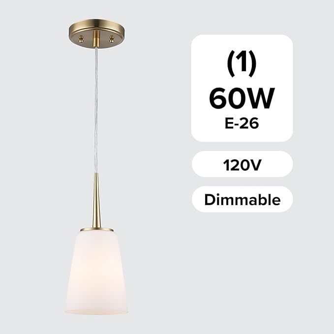 Montgomery 1-Light Pendant Light | Brushed Gold Finish with White Frosted Glass Shade | Adjustable Hanging Height to 82.75" | Uses E26 Medium Base Bulb (Gold, Pendant)