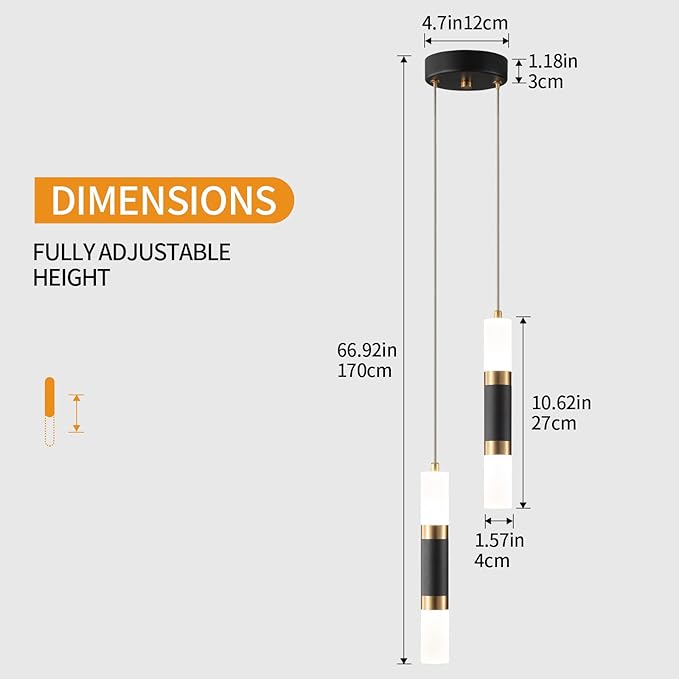 2-Light Pendant Lights Kitchen Island Dimmable LED Modern Mini Pendant Light, Bedroom Small Pendant Light Fixtures (Black Gold)