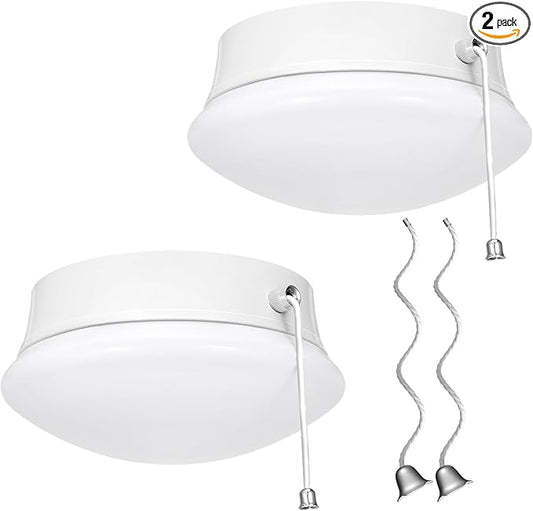 Flush Mount Ceiling Light with Pull Chain Surface Mount LED Light Fixture for Closet, 7 inch 12W 1300lm 125W Equivalent Pull String Light Fixture Ceiling Mount for Laundry, Bedroom, Hallway-2Pack