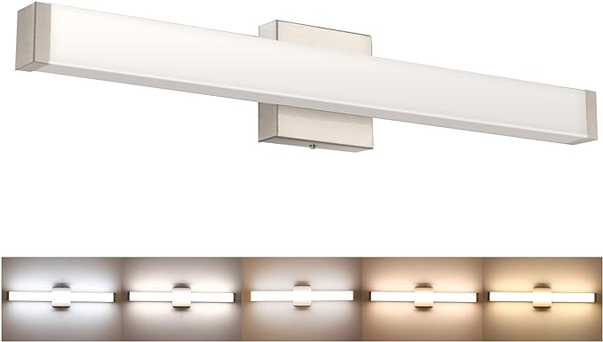 Bathroom Vanity Light Brushed Nickel Square LED 24 inch 14W 4000K Natural White Light Wall Bar Lighting Fixtures Over Mirror (Brushed Nickel, 24 inch 5CCTDimmable)
