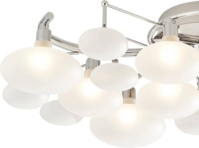 Possini Euro Design Lilypad Modern Ceiling Light Semi Flush-Mount Fixture 30" Wide Chrome 12-Light Frosted Opal Etched Glass for Bedroom Kitchen Living Room Hallway Dining Bathroom
