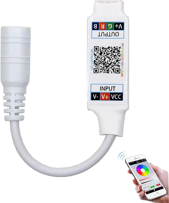 Mini RGB Bluetooth Controller DC 5V 12V 24V Music BT Smart APP Controller Light Strip Control for RGB LED Strip (Mini DC Bluetooth White)
