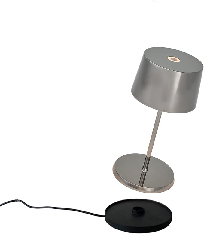 Zafferano, Olivia Mini Lamp, Portable and Rechargeable Table Lamp with Touch Controls, Suitable for Indoor, Dimmer, 2200-3000 K, Height 8.7 Inches, Antique Nickel Color