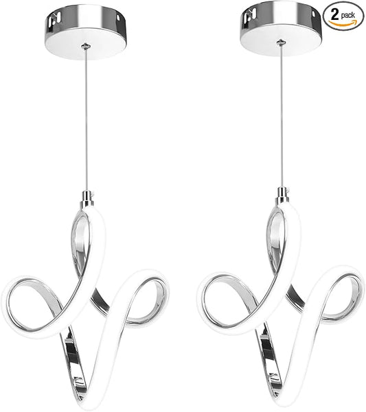 Modern Led Pendant Light 5500K Cold White Kitchen Island Pendant Light Fixtures Adjustable Height Led Pendant Lamp for Kitchen Island Dining Room Hanging Light, 2 Pack (Chrome)