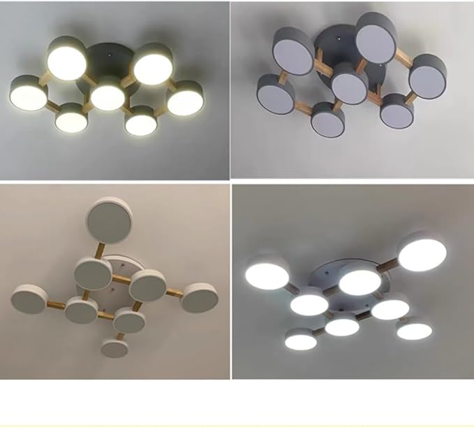 LED Ceiling Light Fixture,40 Inch 7-Lights Modern Ceiling Lights Flush Mount Wooden 84W Chandelier for Living Room Bedroom Kitchen,Dimmable 3000K/4000K/6000K Temperatures Selectable, Grey