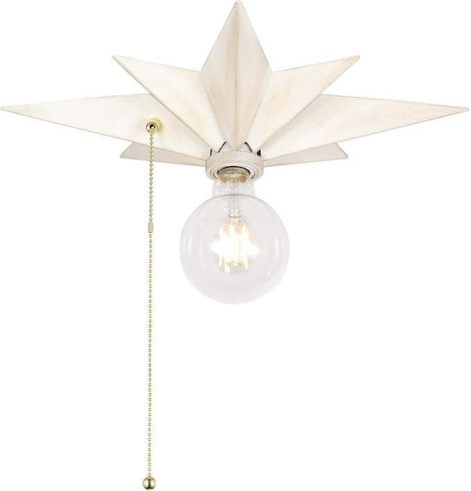 16 inch Flush Mount Ceiling Light with Pull Chain On/Off Switch, White Star Ceiling Light Fixtures, Farmhouse Modern Lighting for Hallway, Entryway, Porch, Study, Bedroom, Stair, Kitchen, Bathroom