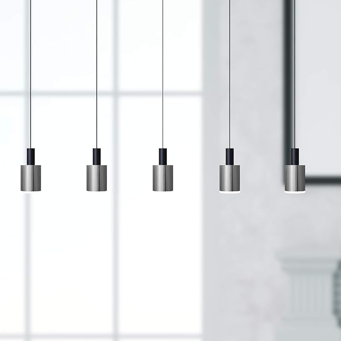 Virgo 5 Mini Pendant Lighting Black-Nickel - LED Hanging Light Fixture for Kitchen Island, Bar, Foyer - Cluster Pendants - Dimmable, Adjustable Wire, Lamp Bulb Included