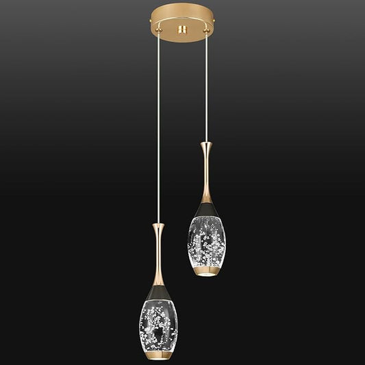 Modern Black Gold Pendant Light Dimmable LED Ceiling Light Fixtures Mini Teardrop Crystal Pendant Lighting for Kitchen Island Bedroom Hallway Entryway (2 Light，Champagne Gold)