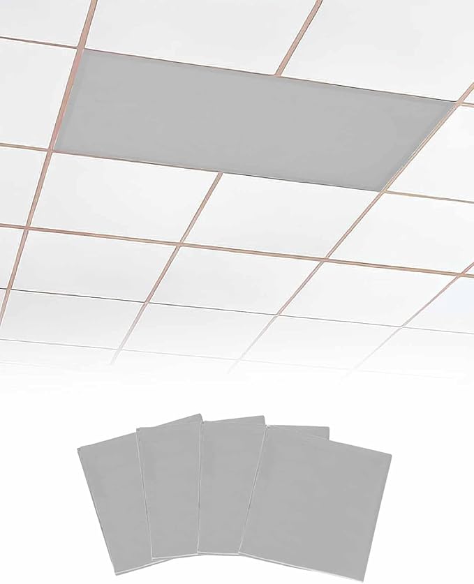 Magnetic Light Cover for Classroom Drop Ceiling,4 Pack 4x2 Ft Fluorescent Light Covers for Office Home Ceiling Light Grey Solid Color Lampshade