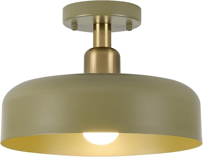 BISAMIYA Modern Semi Flush Mount Ceiling Light Fixture, 12.6" Metal Shade and Brass Accent Ceiling Light, for Entryway, Hallway, Dining Room, Storage Room, Cafe