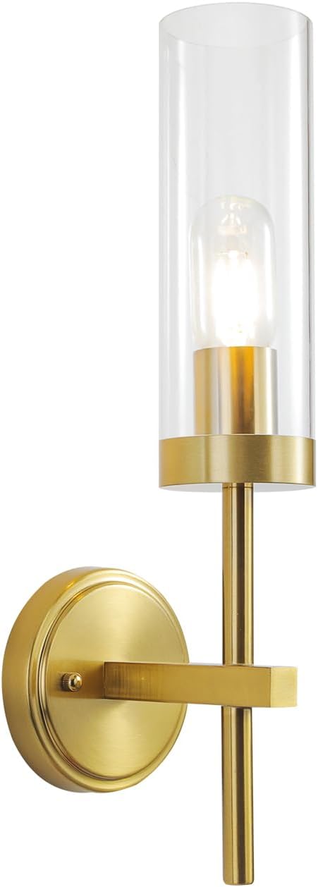 HOREVO Brushed Gold Wall Sconce, Modern Hardwired Light Fixture for Bathroom Vanity, Bedroom, Hallway, E26/E27 Compatible, Bulb Not Included