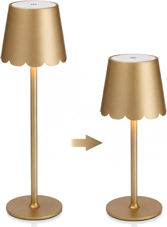 Pickmesh 1 Pack Scalloped Edge Shade LED Cordless Table Lamp 3 Color Dimmable Rechargeable Modern Lamps for Living Room Dining Bedside Desk, 4000mAh Battery Operated(Glod)