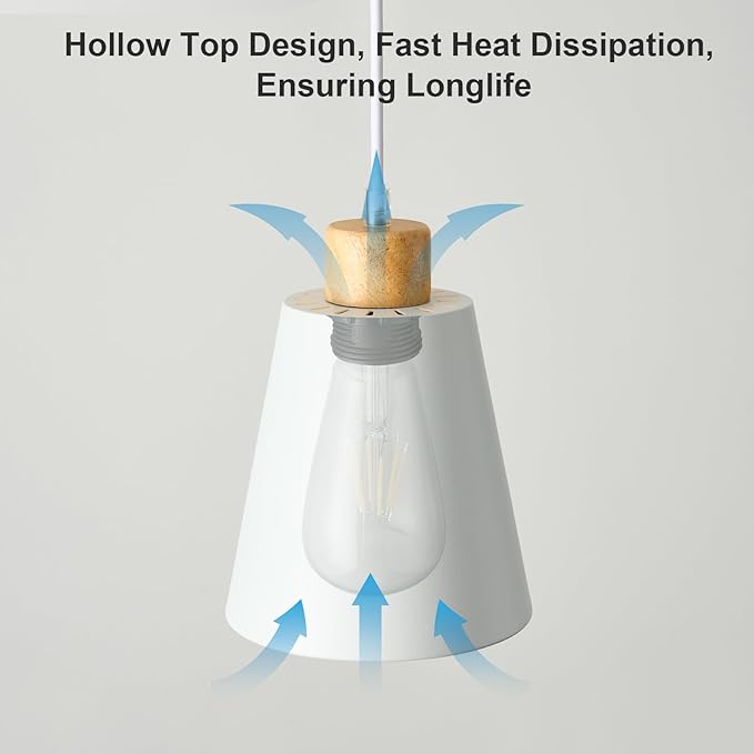 Mini Pendant Light Fixtures White Wood Pendant Lighting for Kitchen Island 7.87in Cone Modern Ceiling Hanging Lights Hollow Shade Nordic Island Light for Counter, Bar, Hallway