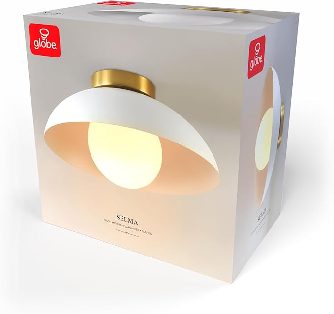 Globe Electric 66000159 1-Light Flush Mount Ceiling Light, Matte White Finish, Opal Glass Shade, Low Profile, Modern Ceiling Light, E26 Base, Easy Installation