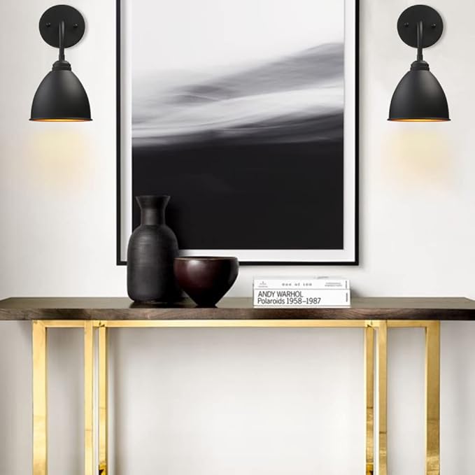 Phansthy Industrial Wall Sconce Matte Black Barn Farmhouse Wall Light Fixture with Metal Lampshade (gooseneck)