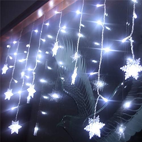 LED Curtain Lights,19ft/6M 96 LED Snowflake Curtain String Lights Plug-in Memory Window Curtain Lights with 8 Modes Decoration for Christmas, Wedding, Party,Wall, Home Decorations (White)