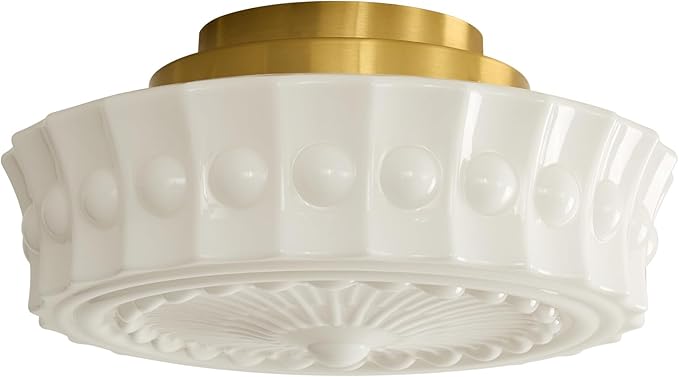 14inch Semi Flush Mount Ceiling Light Milk Glass Ceiling Light Fixture Mid Century Vintage Light Fixtures for Kitchen Hallway Restaurant Bedroom and Schoolhouse(White)