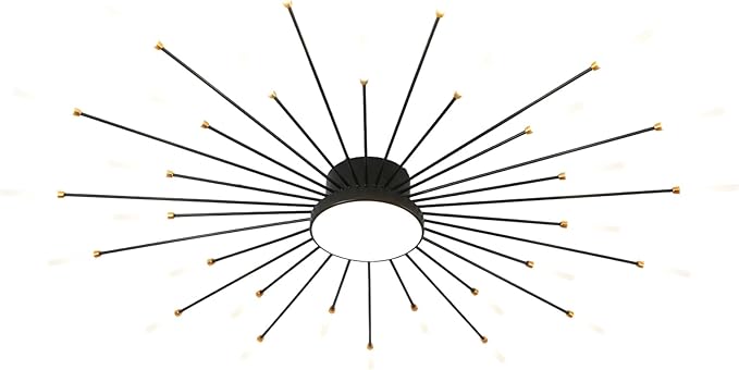 JAYMP 50.4" Ceiling Light Modern Flower Shape Ceiling Lamp for Living Room Dining Room Flush Mount Metal Acrylic Sputnik Firework Petal LED Lighting Fixture (Matte Black, 30+1 Lights)