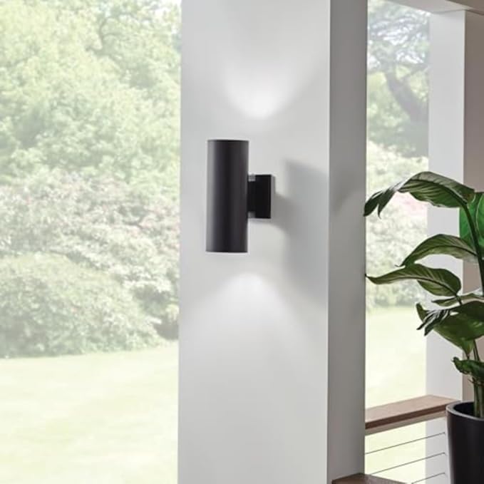 Kichler Cylinders 12" Outdoor Wall Sconce in Black, 2-Light Exterior Wall Light, Cylinder Fixture, (12" H x 5" W), 9244BK (Pack of 2)