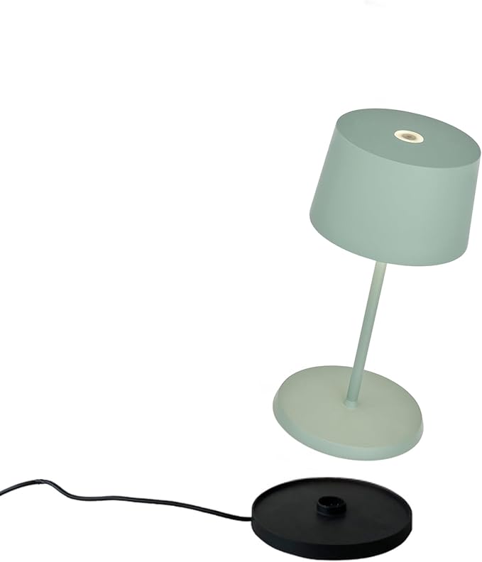 Zafferano, Olivia Mini Lamp, Portable and Rechargeable Table Lamp with Touch Controls, Suitable for Indoor and Outdoor, Dimmer, 2200-3000 K, Height 8.7 Inches, Sage Color