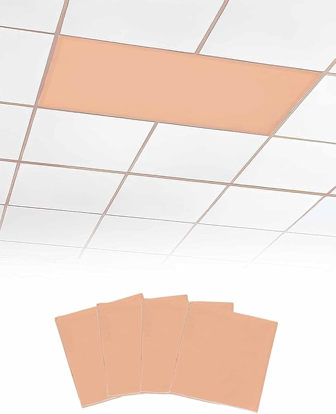 Magnetic Light Cover for Classroom Drop Ceiling,4 Pack 4x2 Ft Fluorescent Light Covers for Office Home Ceiling Light Peach Coral Solid Color Lampshade