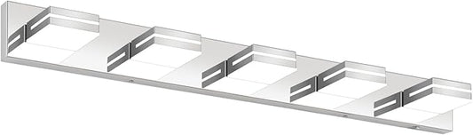Bathroom Vanity Lighting Fixtures Over Mirror (5-Light, 40-Inch) Modern LED Bathroom Wall Lighting Fixtures, Chrome (Cool White 6000K)