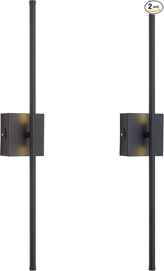 KARTOOSH 24.4 Inch Hardwired Wall Sconces Set of Two, 3000K Warm White Dimmable Modern Wall Sconces, 350° Rotate LED Light Fixtures Wall Lamp for Bathroom Living Room Bedroom Bedside, Black