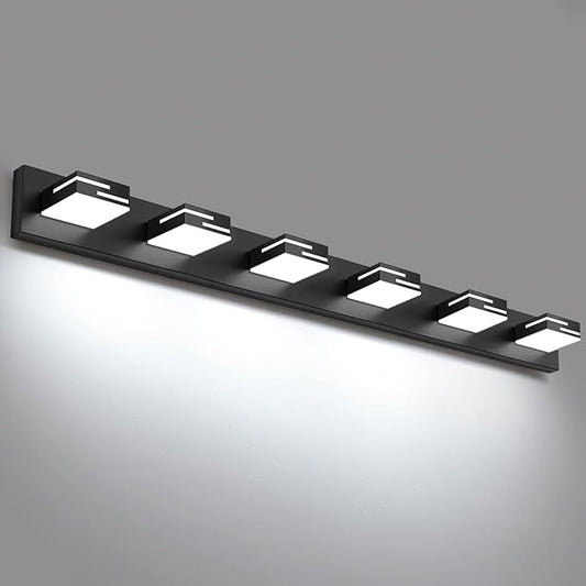 LED Modern Bathroom Vanity Light Fixtures, 6-Light 40-inch Dimmable Matte Black Vanity Lights for Bathroom Lighting Fixtures Over Mirror, with 360° Rotatable Acrylic Heads (Cool White 6000K)