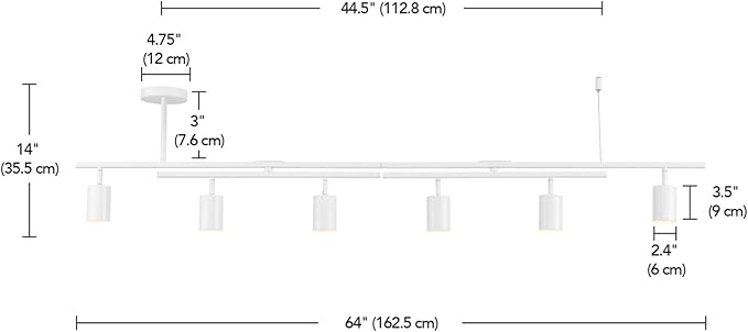 Globe Electric West 64" 6-Light Track Lighting, Matte White, Center Swivel Bars, Bulb Not Included