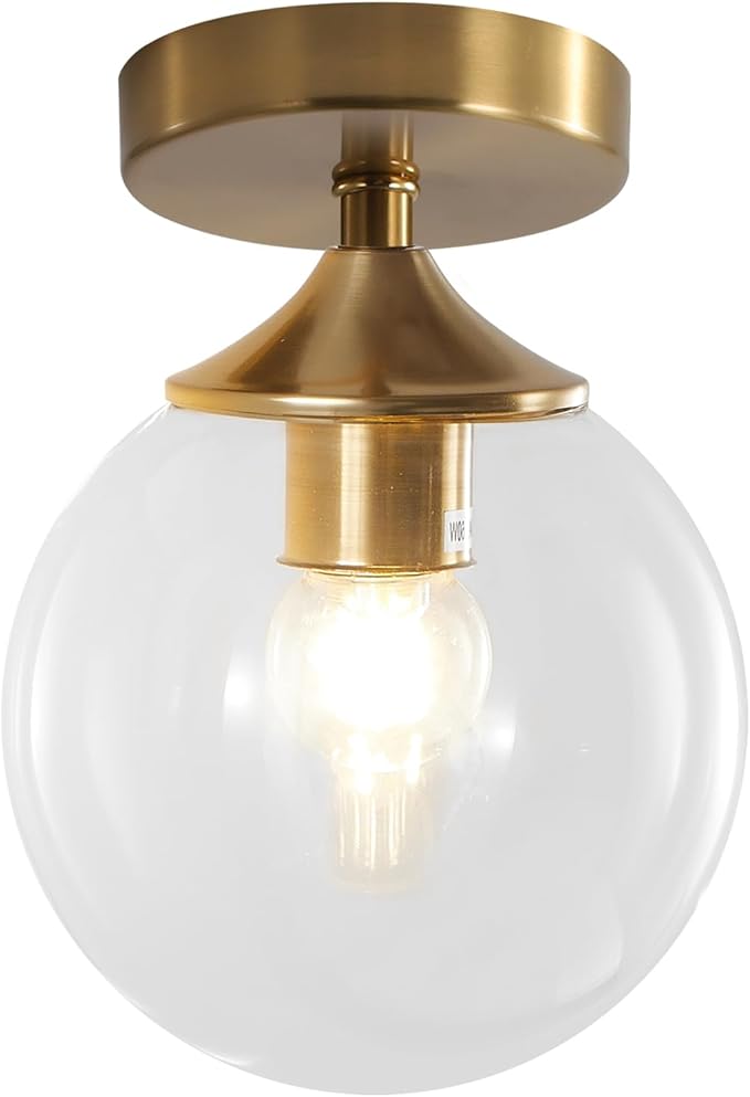 KCO Lighting Brushed Gold Flush Mount Ceiling Light Bubble Glass Globe Ceiling Lamp Mid Century Modern Small Hallway Light Fixtures