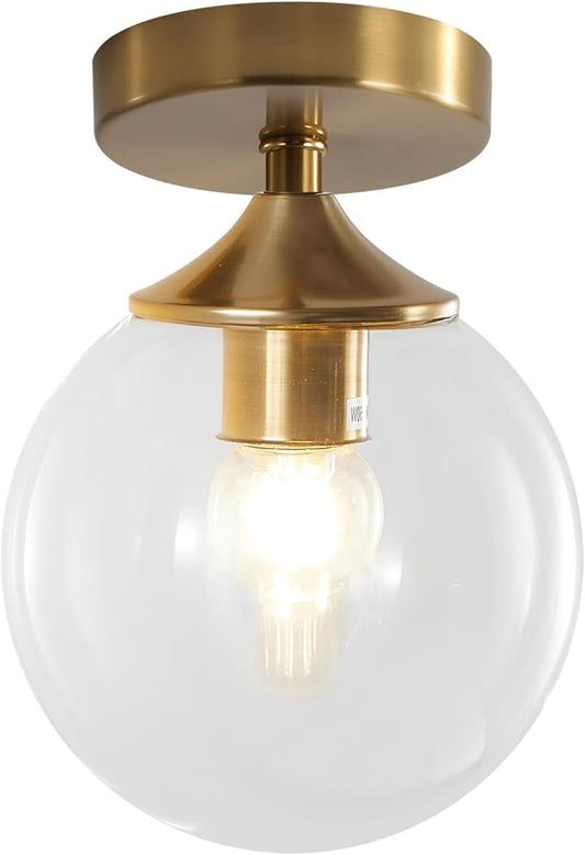 KCO Lighting Brushed Gold Flush Mount Ceiling Light Bubble Glass Globe Ceiling Lamp Mid Century Modern Small Hallway Light Fixtures