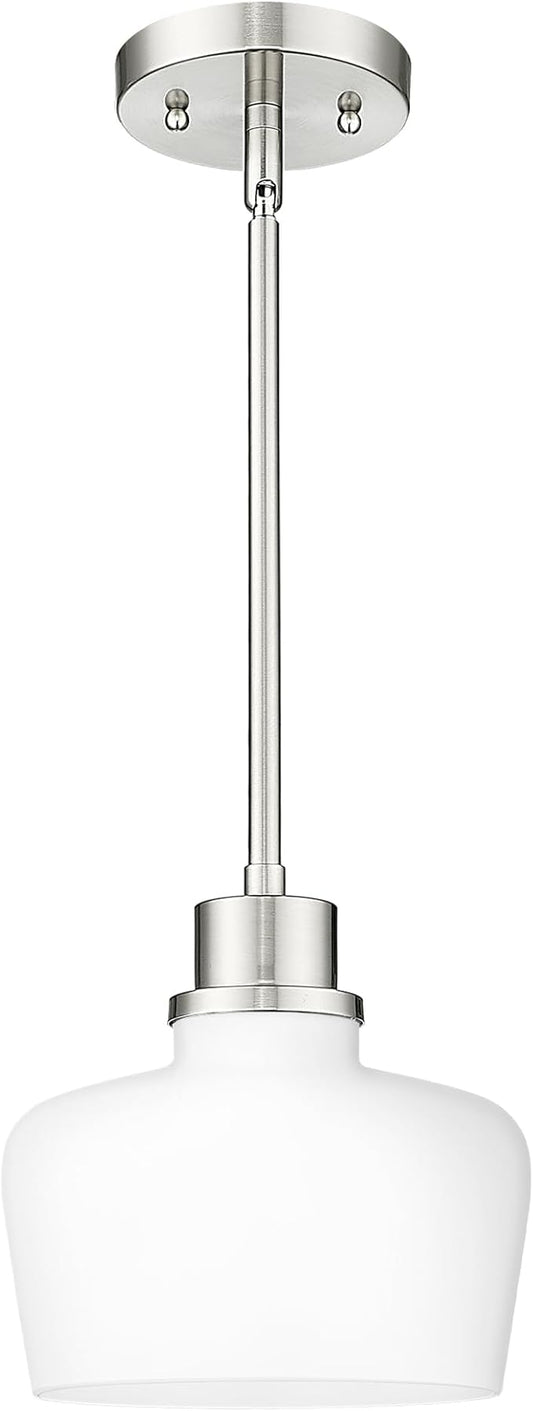 Emak Pendant Lights Kitchen Island with Milk Glass Shade, Modern 8 Inch Brushed Nickel Pendant Light Hanging Lights for Kitchen Island, Dining Room, Bathroom, Bedroom, PL122-BN-ML