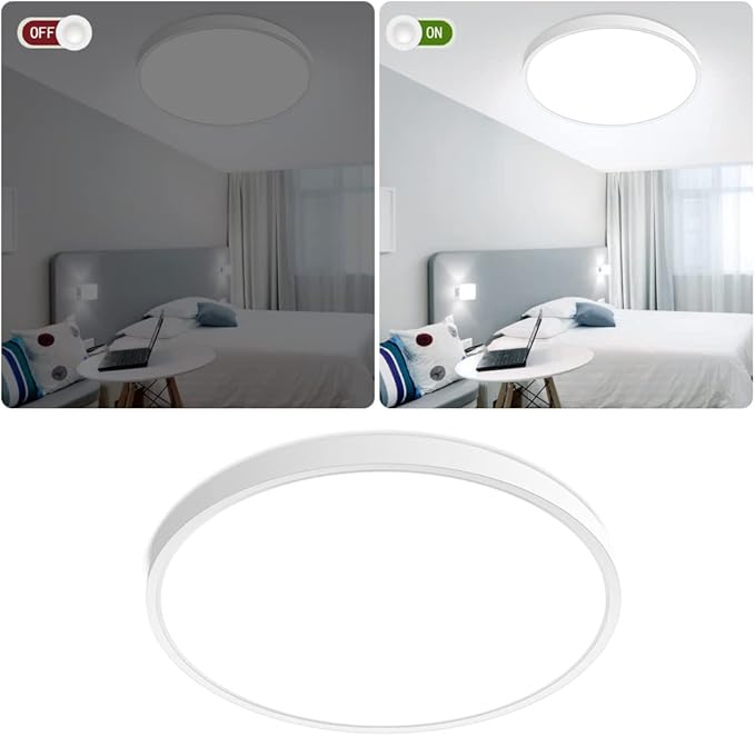 inShareplus 12inch LED Ceiling Light, White 24W(240W Equiv) 6000K Cold White Flush Mount Ceiling Lights Fixture, Super Bright, 3200LM Modern Ceiling Lamp for Bedroom Kitchen, Office, Hallway