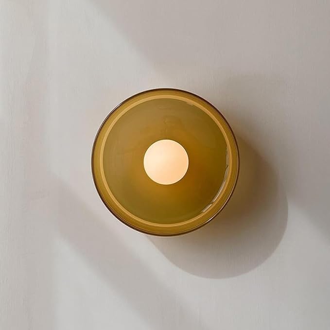 Mid Century Orange Glass Semi Flush Mount Ceiling Light with Milk Globe Nordic Modern Green Hallway Lighting Fixtures Round Bedside Wall Mount Lamp for Bedroom Cloakroom Stairway