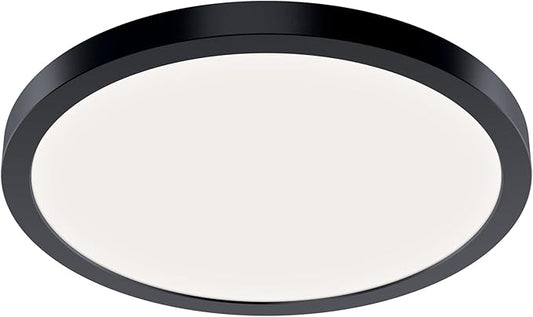Kichler Ara 11.25" Modern Minimal Round LED Flush Mount in Black, for Damp Indoor Locations, Main Light Source, Integrated LED, Edge-Lit Technology, 1600 Lumens, Dimmable to 10%, 53011BK30